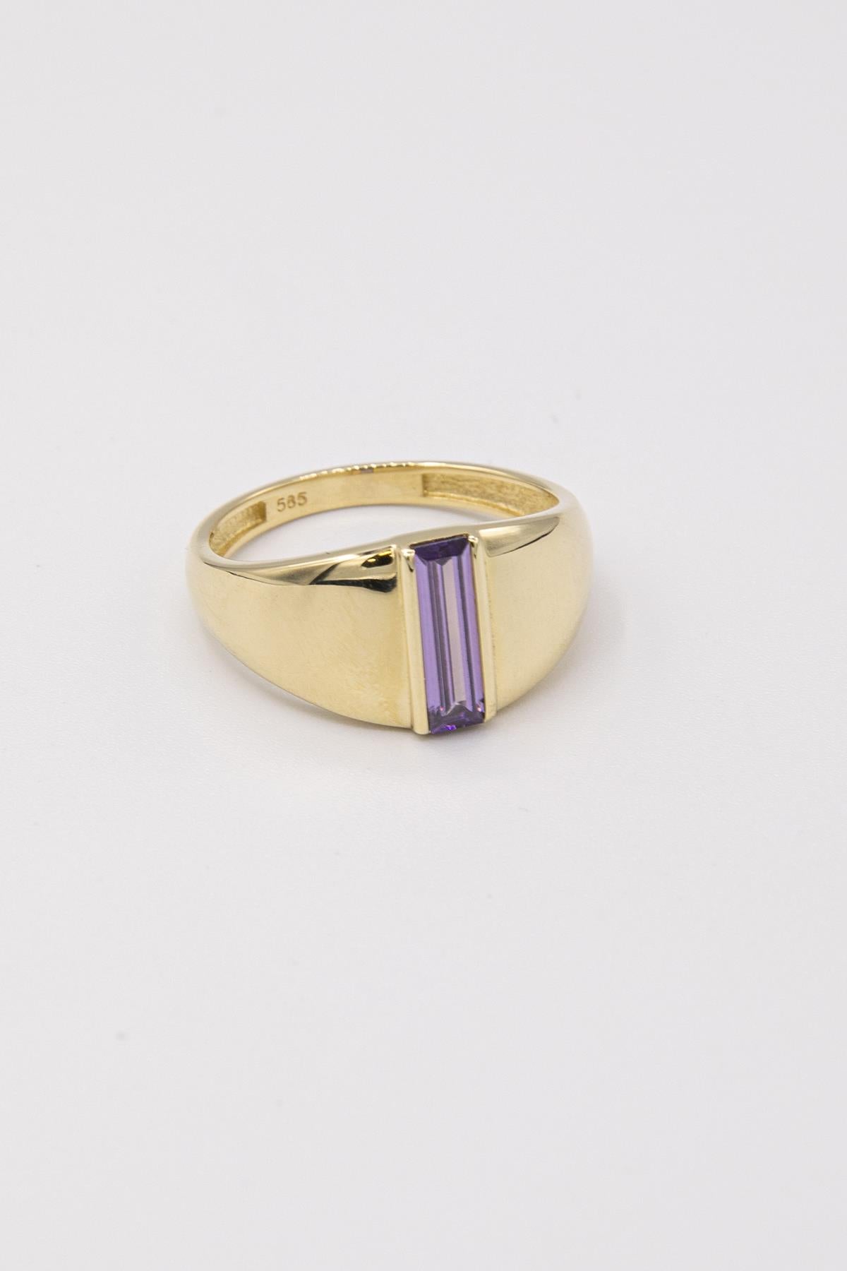 14K Gold Amethyst Bar Ring