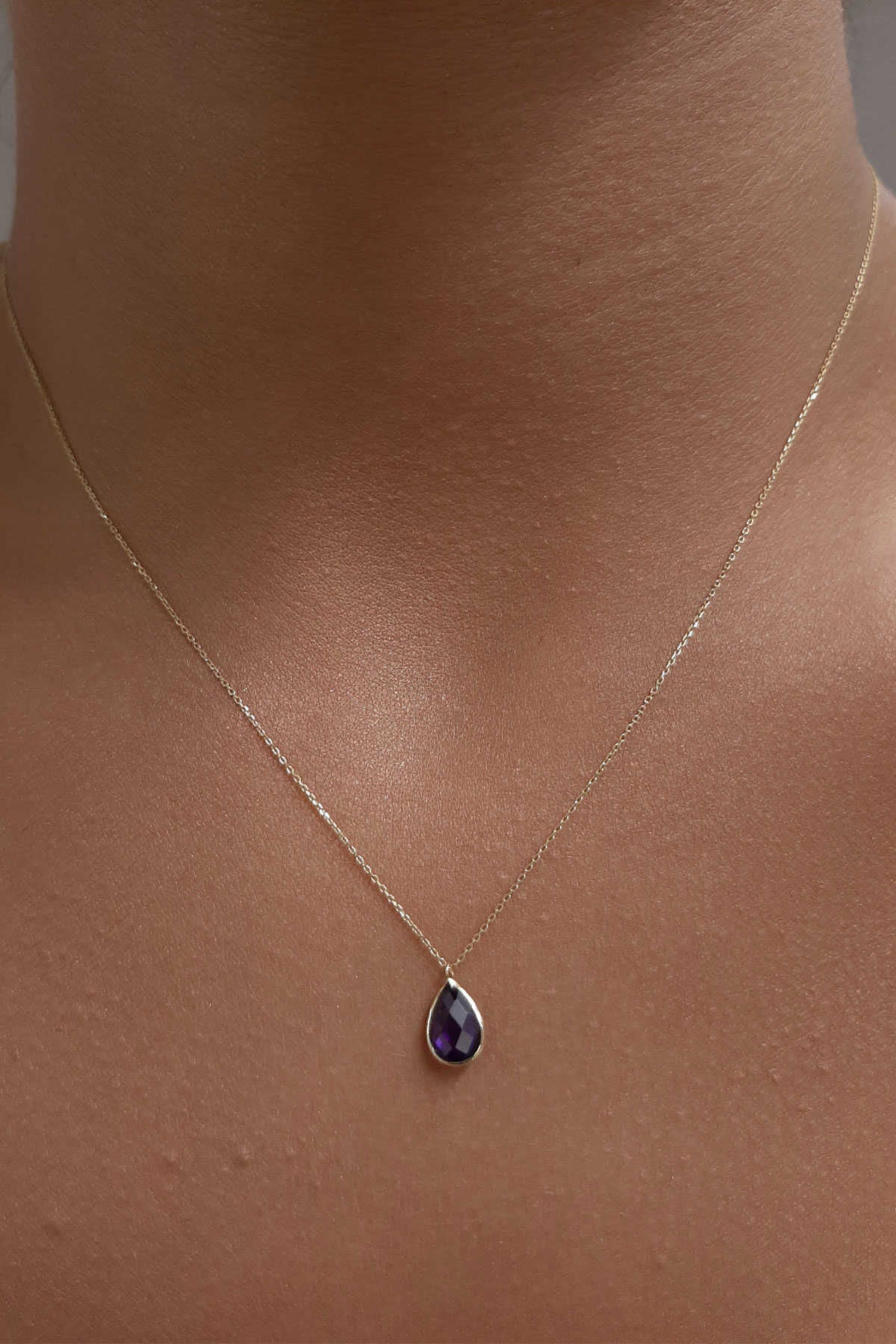 14K Gold Amethyst Teardrop Necklace
