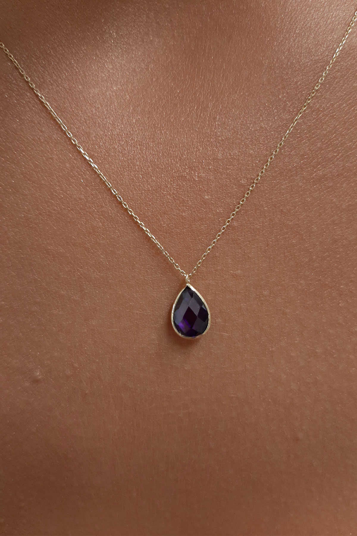 14K Gold Amethyst Teardrop Necklace