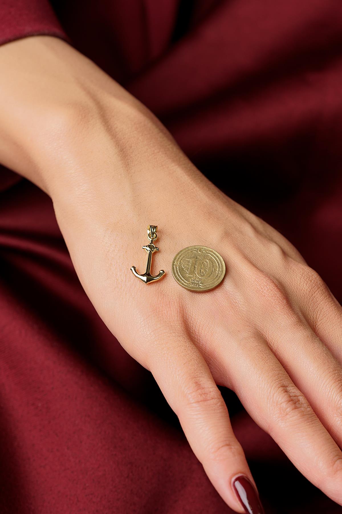 14K Gold Anchor Pendant