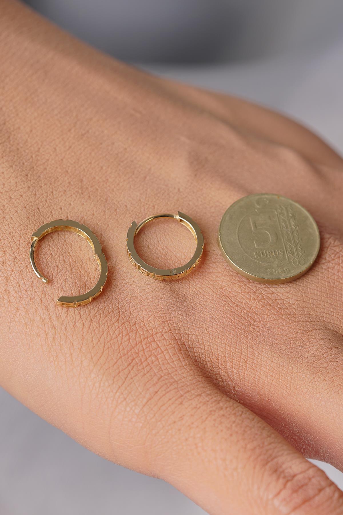 14K Gold Ancient Greek Pattern Hoops