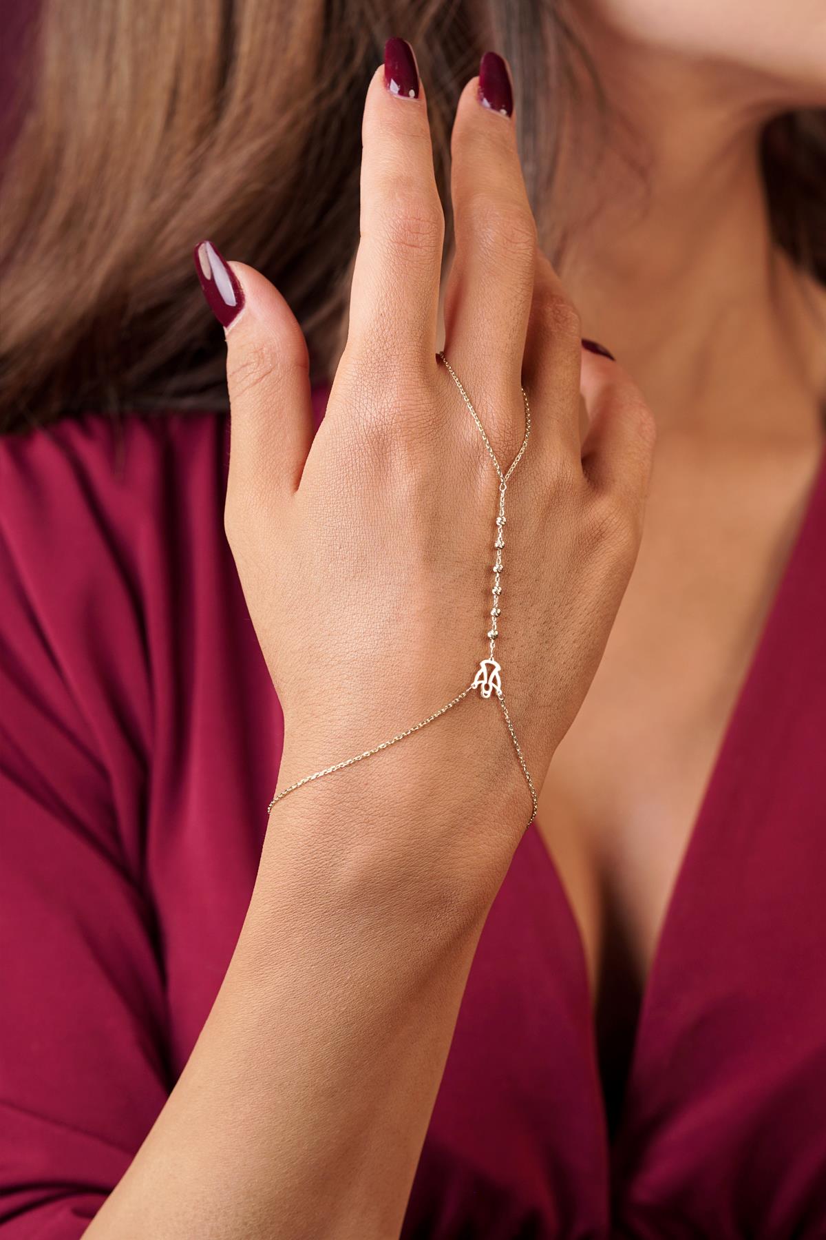 14K Gold Angel Charm Beaded Hand Chain