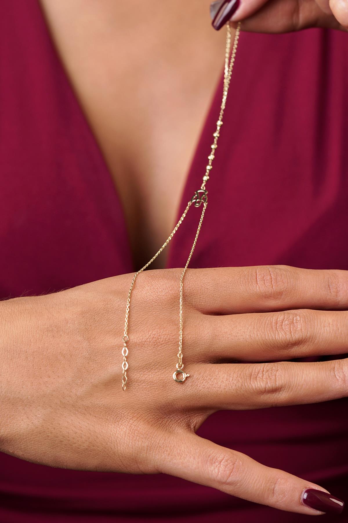 14K Gold Angel Charm Beaded Hand Chain