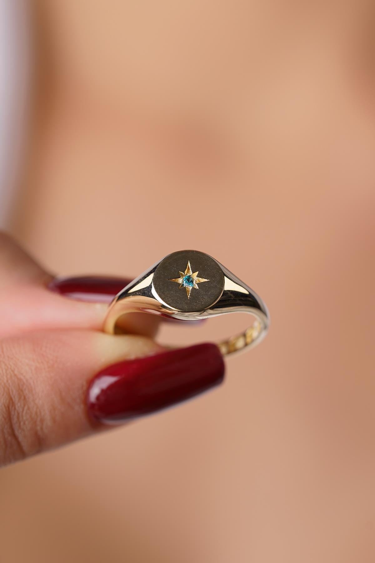 14K Gold Aquamarine North Star Ring