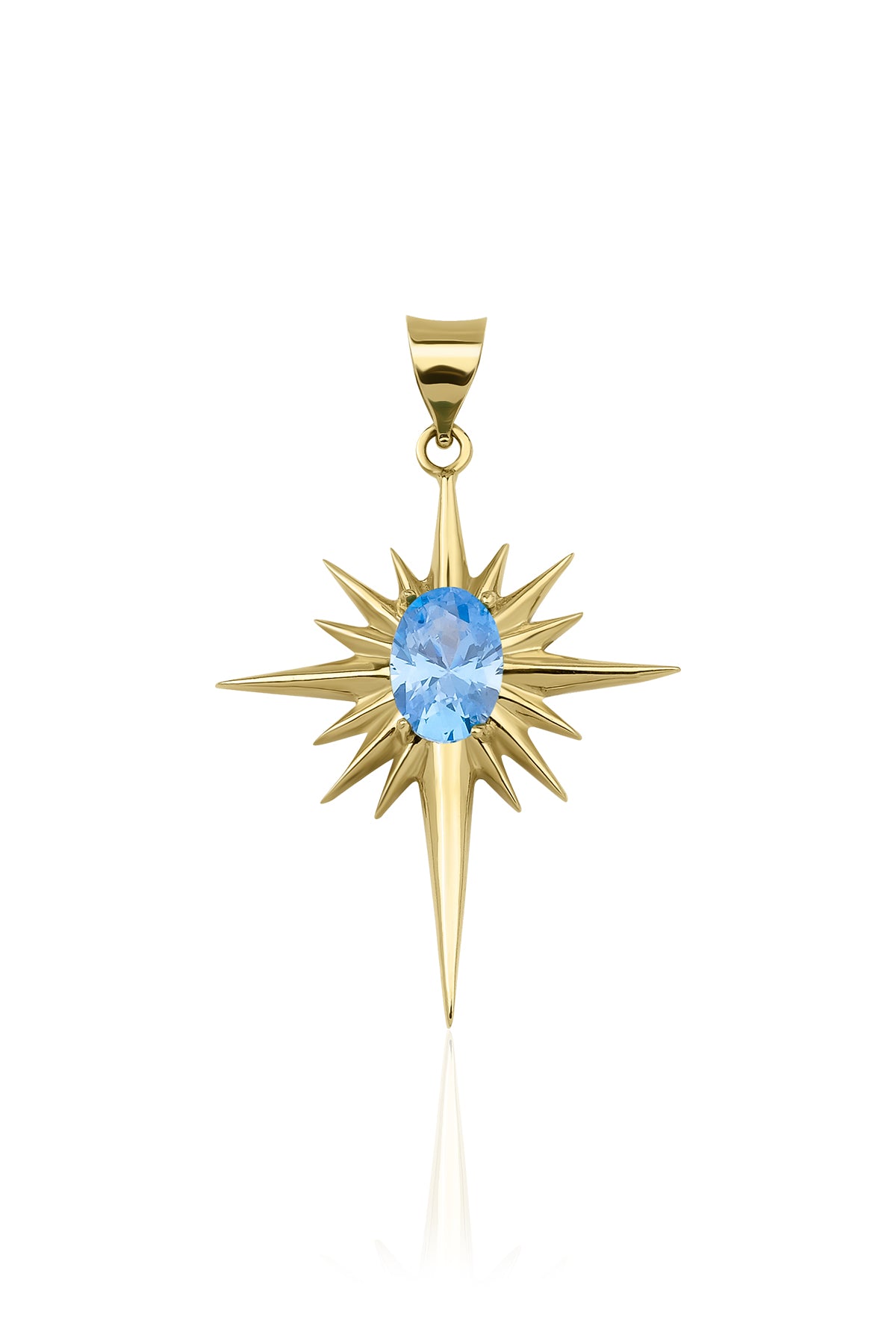 14K Gold Aquamarine Stone Polar Star Charm