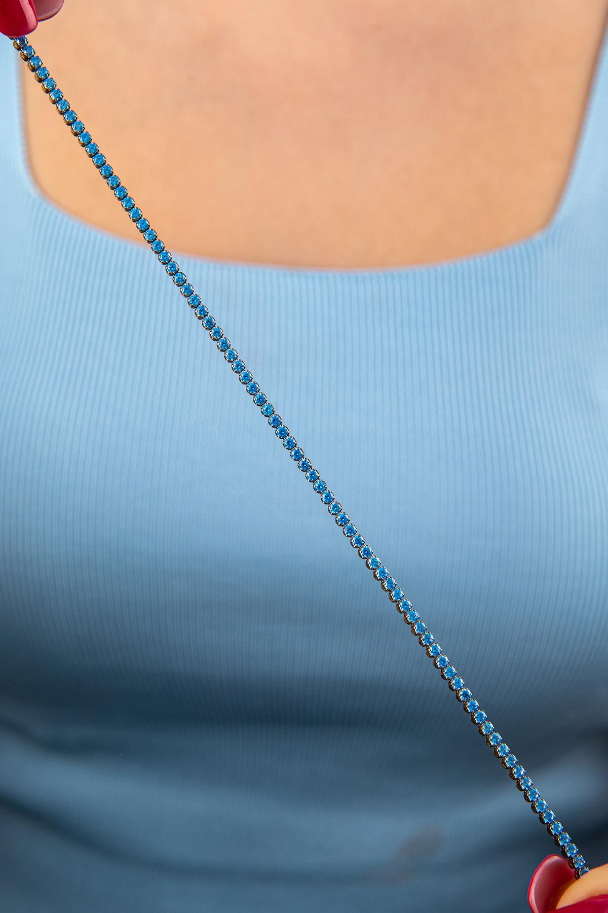 14K Gold Aquamarine Thin Tennis Bracelet