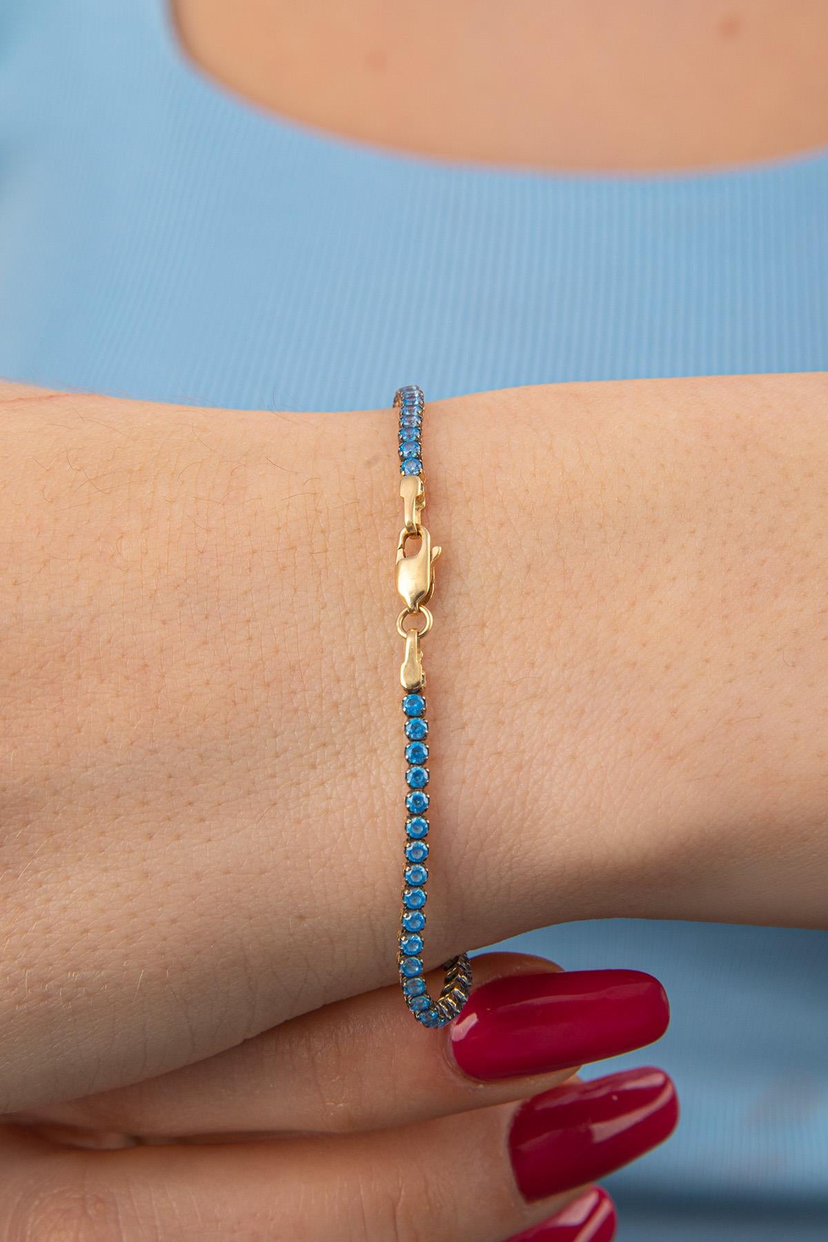 14K Gold Aquamarine Thin Tennis Bracelet