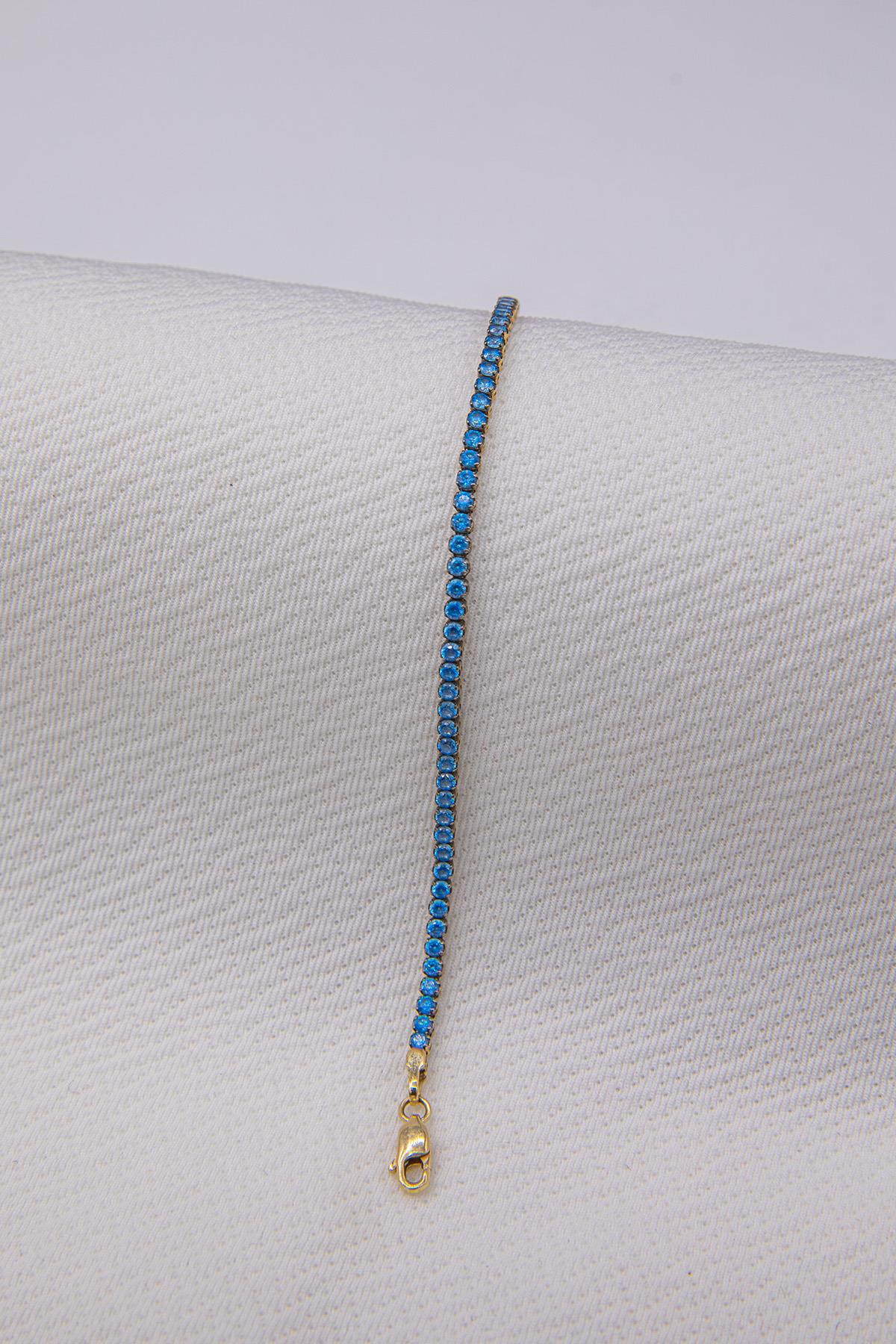 14K Gold Aquamarine Thin Tennis Bracelet