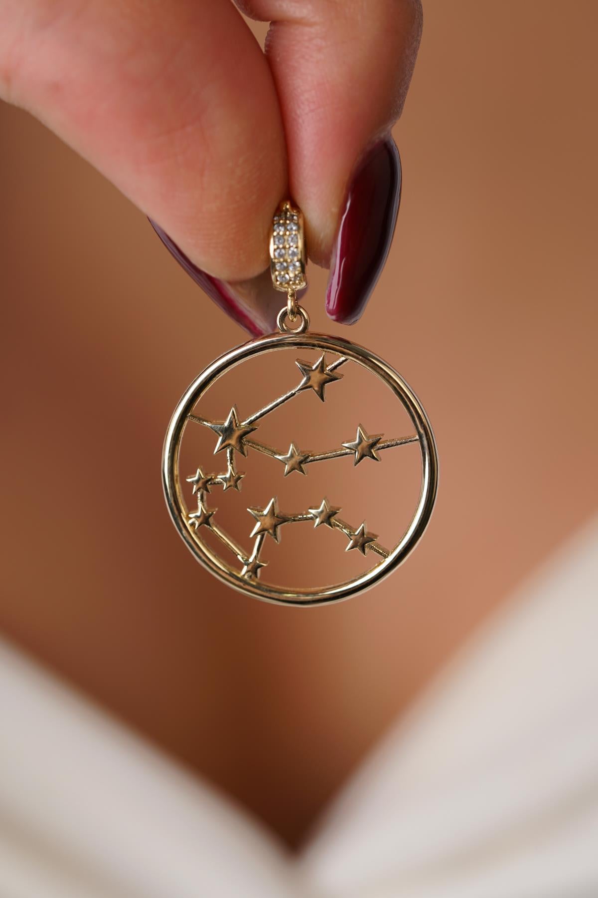 14K Gold Aquarius Zodiac Constellation Pendant