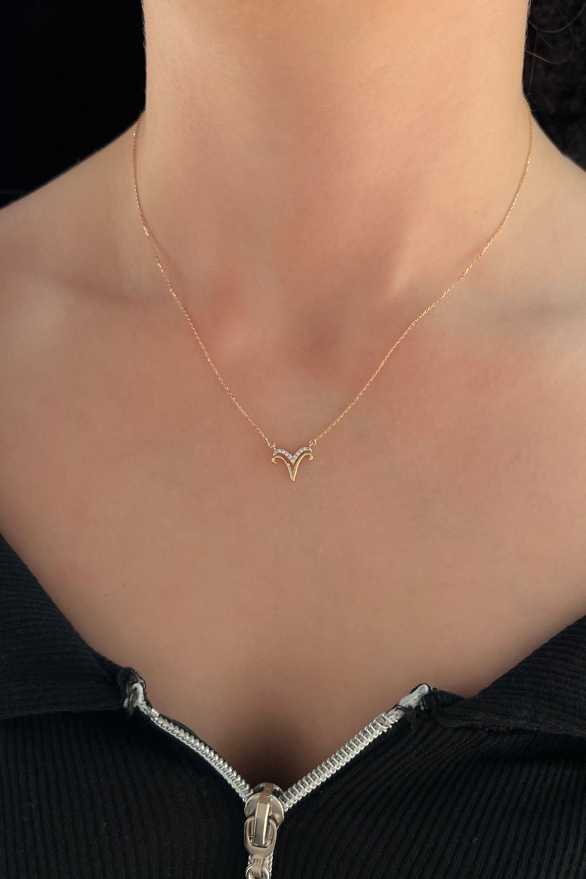 14K Gold Aries Zodiac Sign Necklace