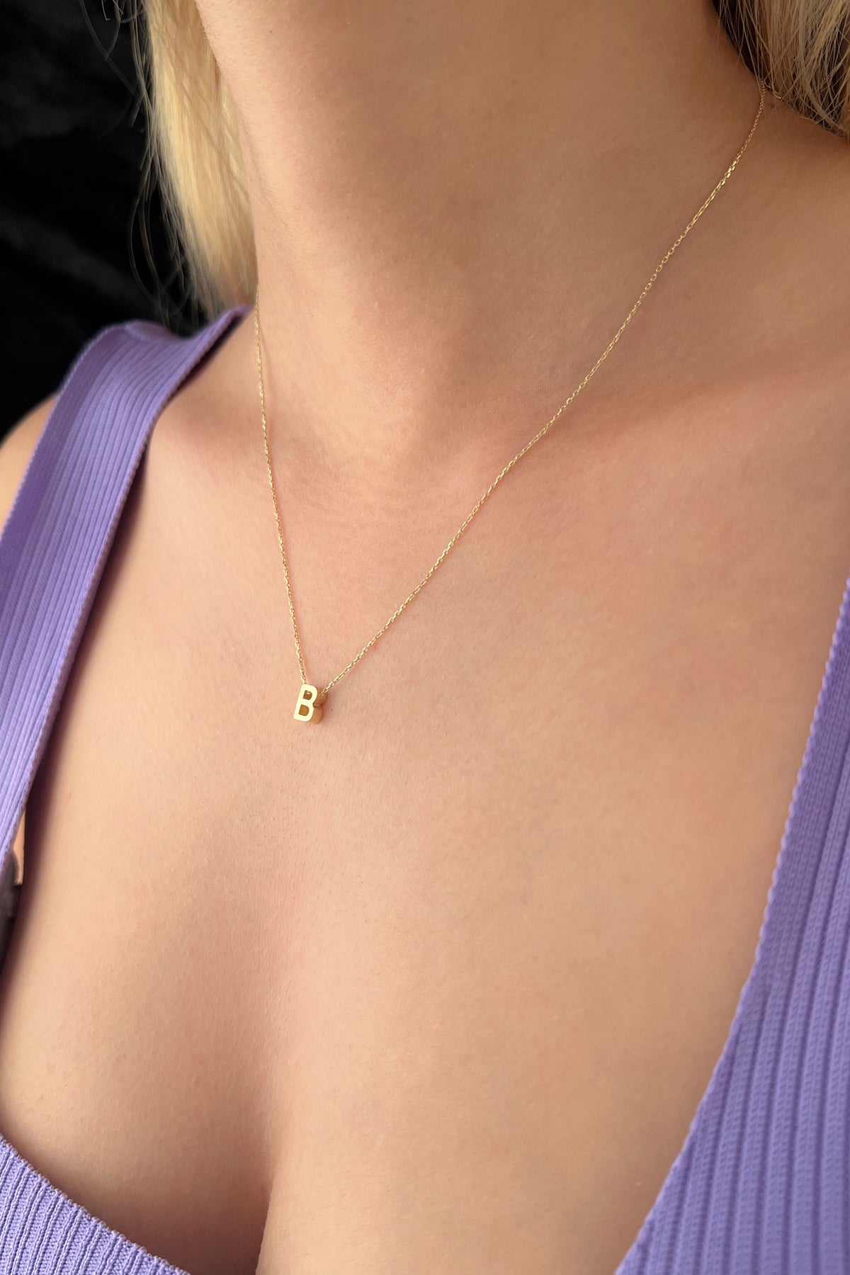 14K Gold B Initial Necklace