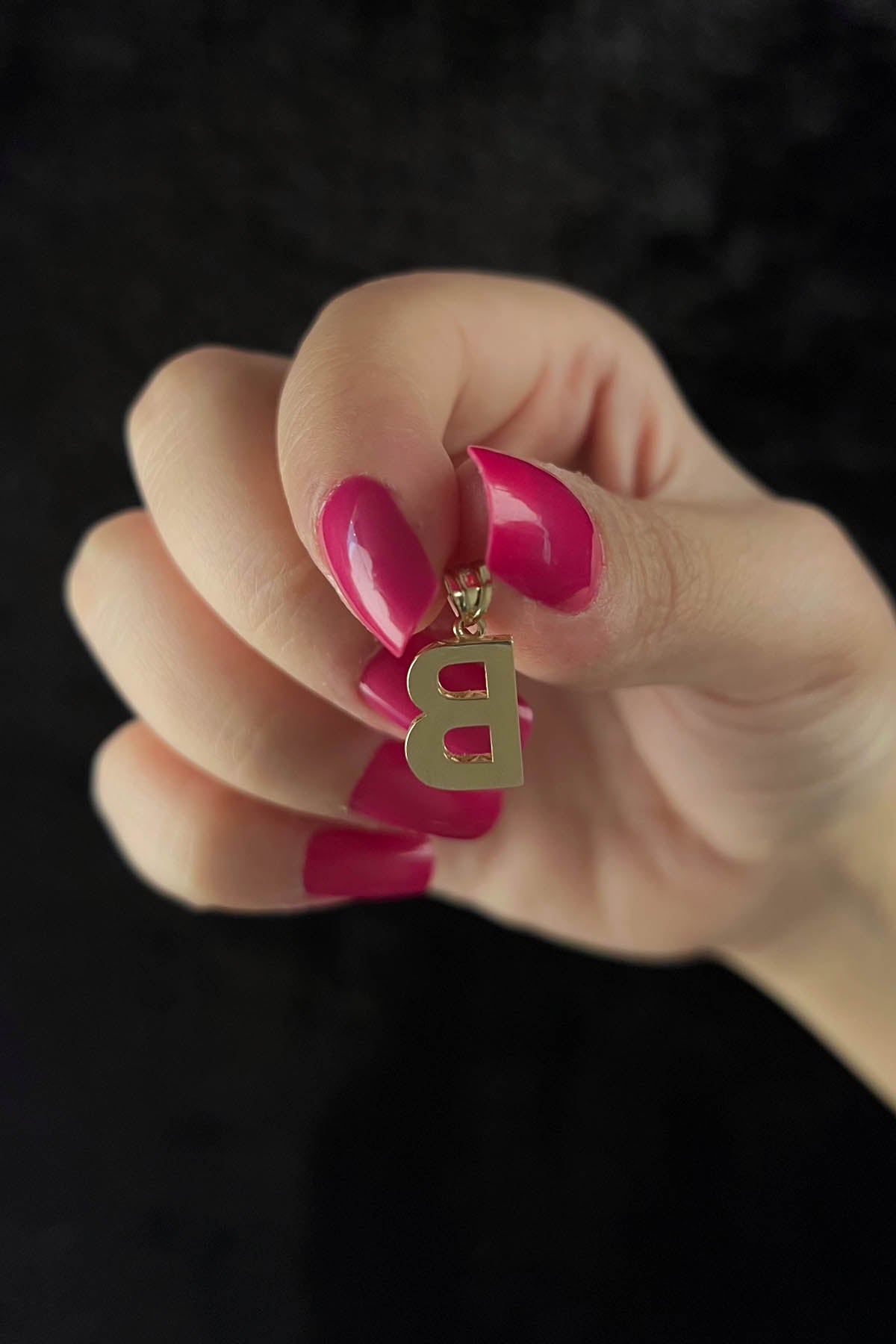 14K Solid Gold B Letter Mini Shine Pendant