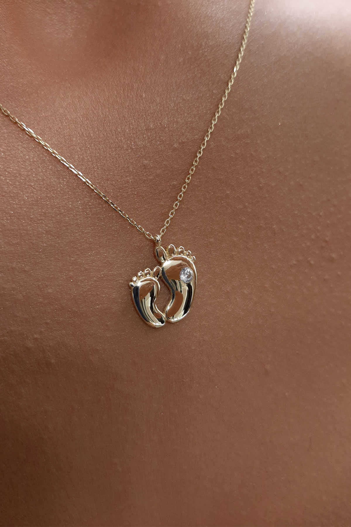 14K Gold Baby Foot Print Necklace