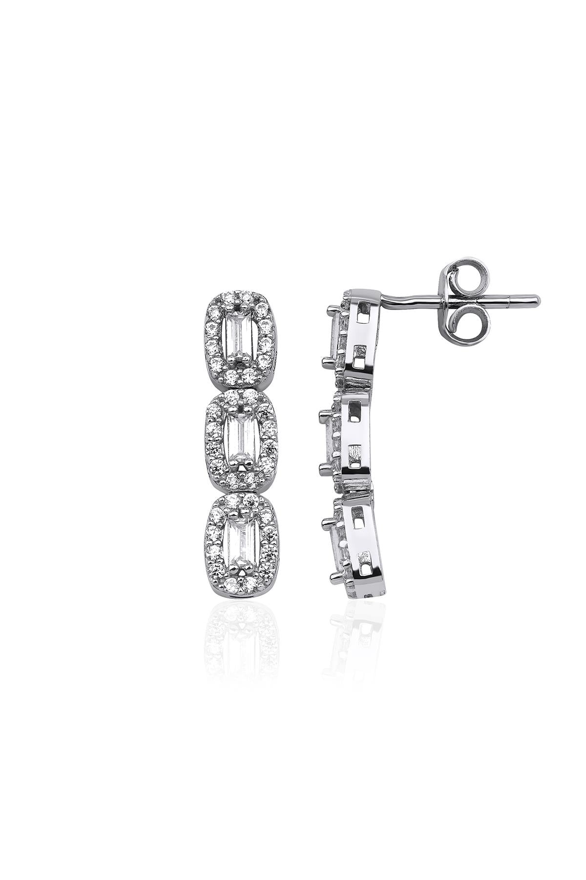 14K Gold Baguette Cut Cluster Earrings