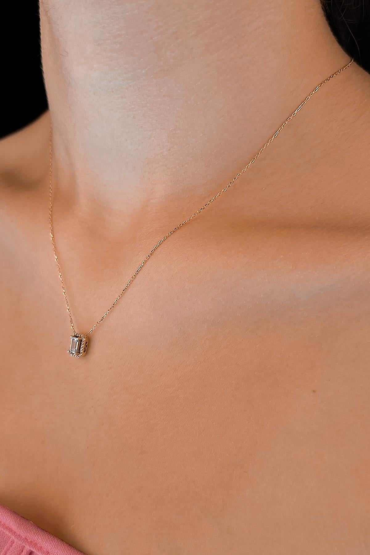 14K Gold Baguette Necklace
