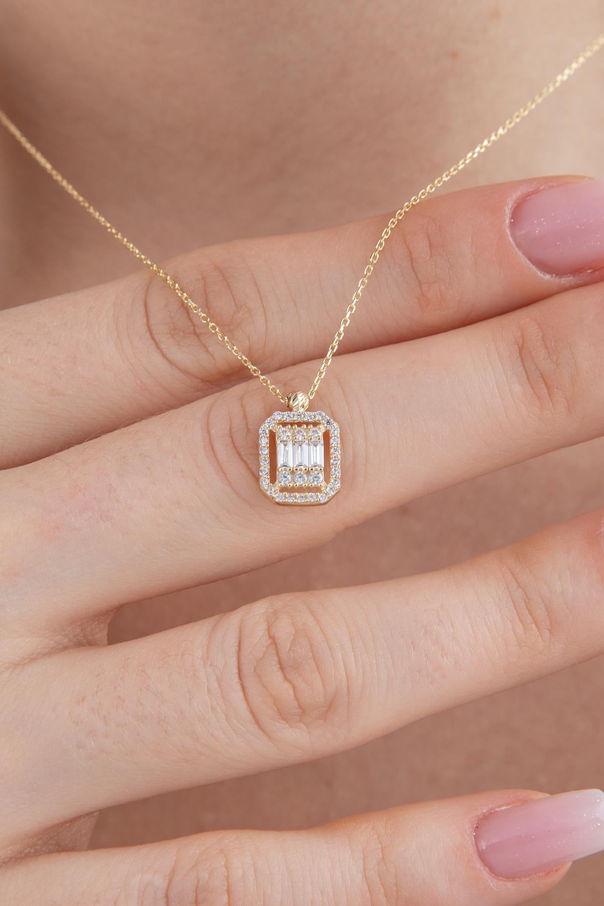 14K Gold Baguette Necklace