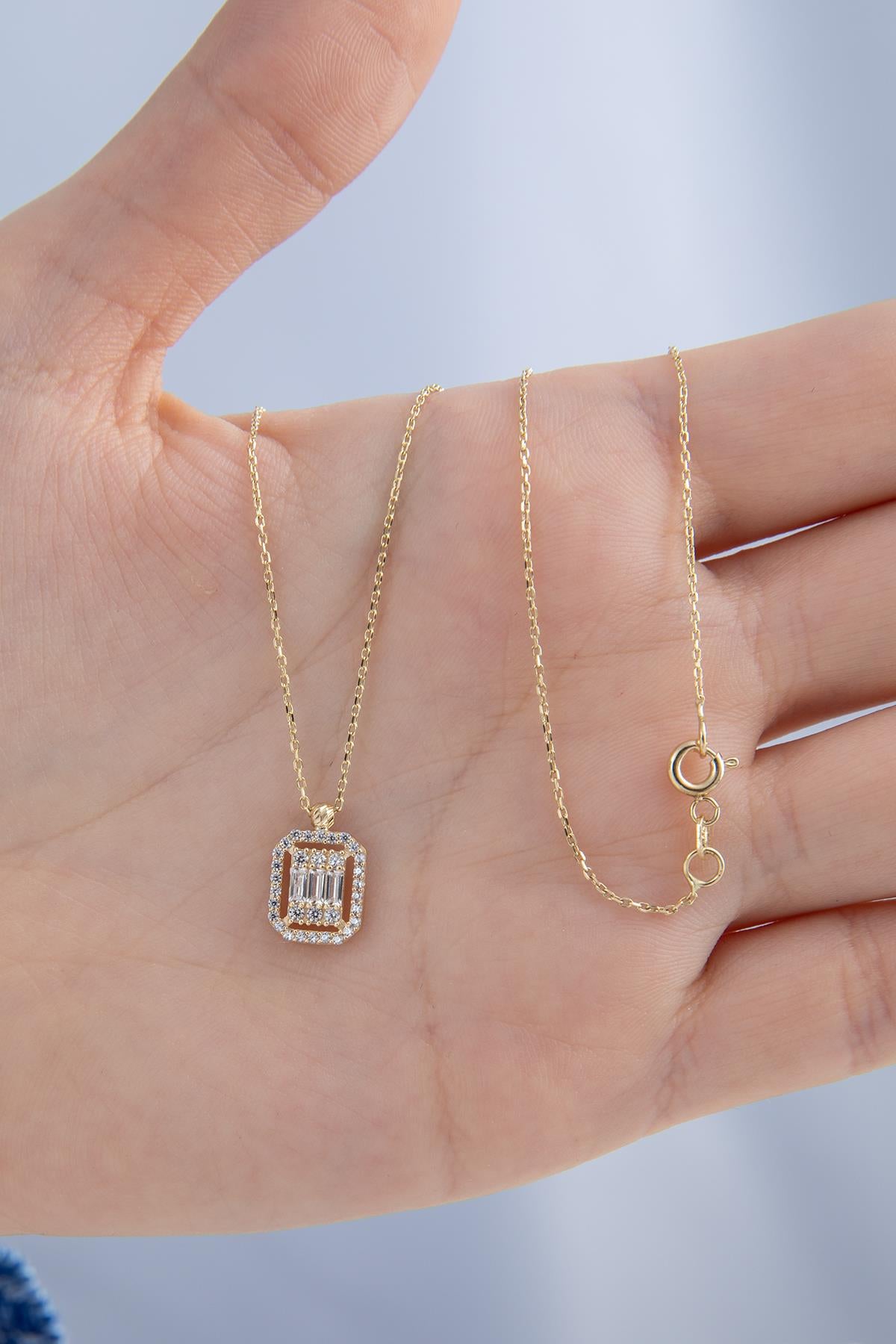 14K Gold Baguette Necklace