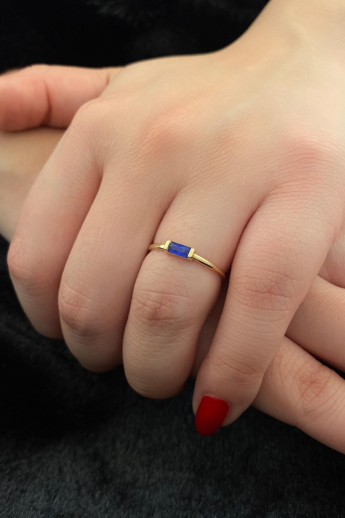 14K Gold Baguette Sapphire Ring