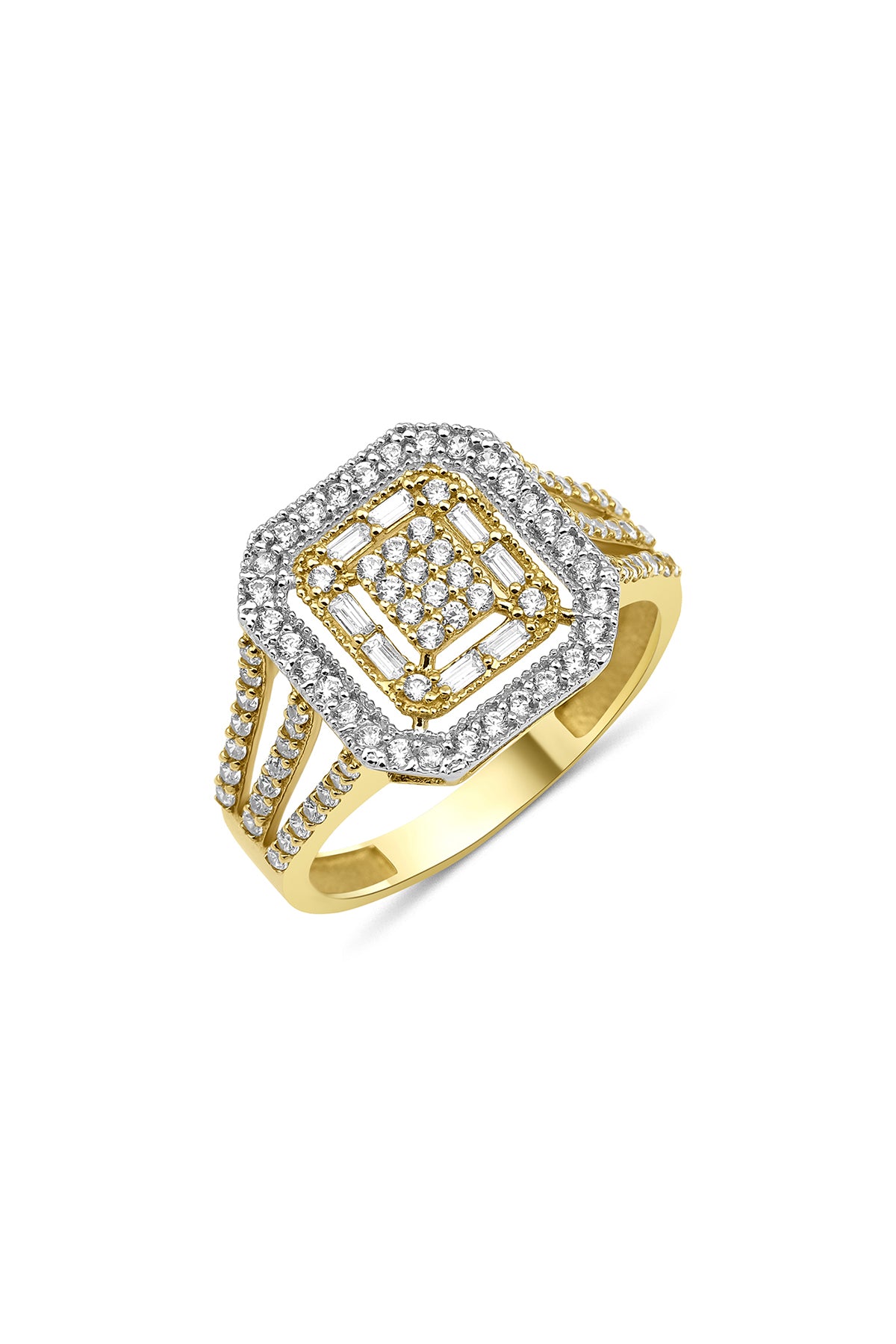14K Gold Baguette Square Row Ring