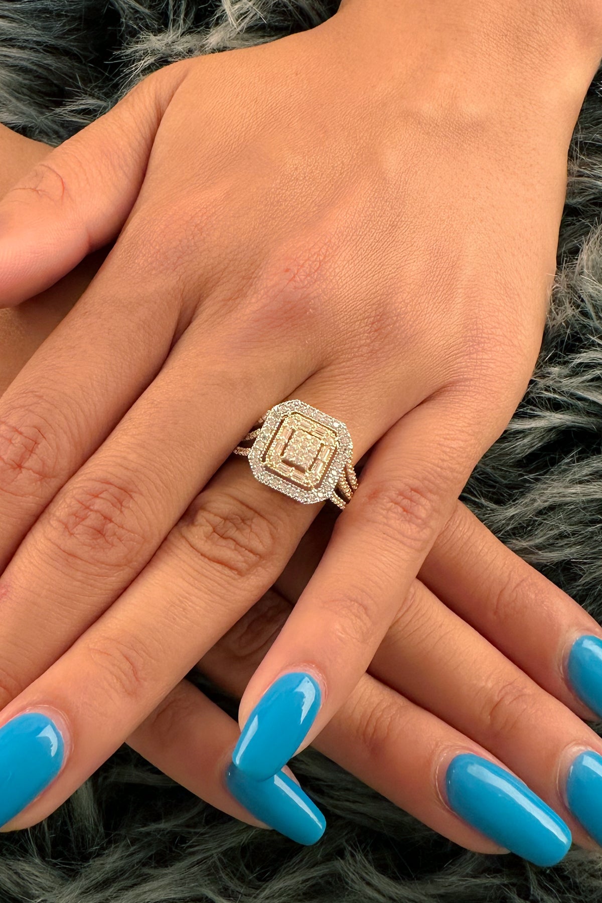 14K Gold Baguette Square Row Ring