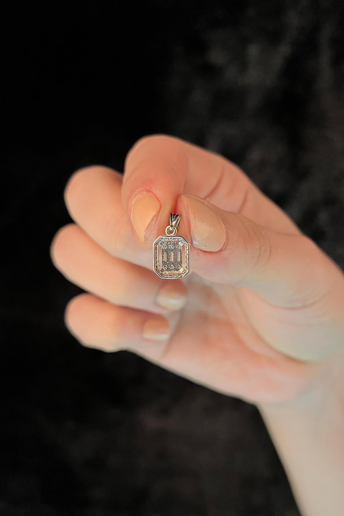 14K Solid Gold Baguette Stone Charm