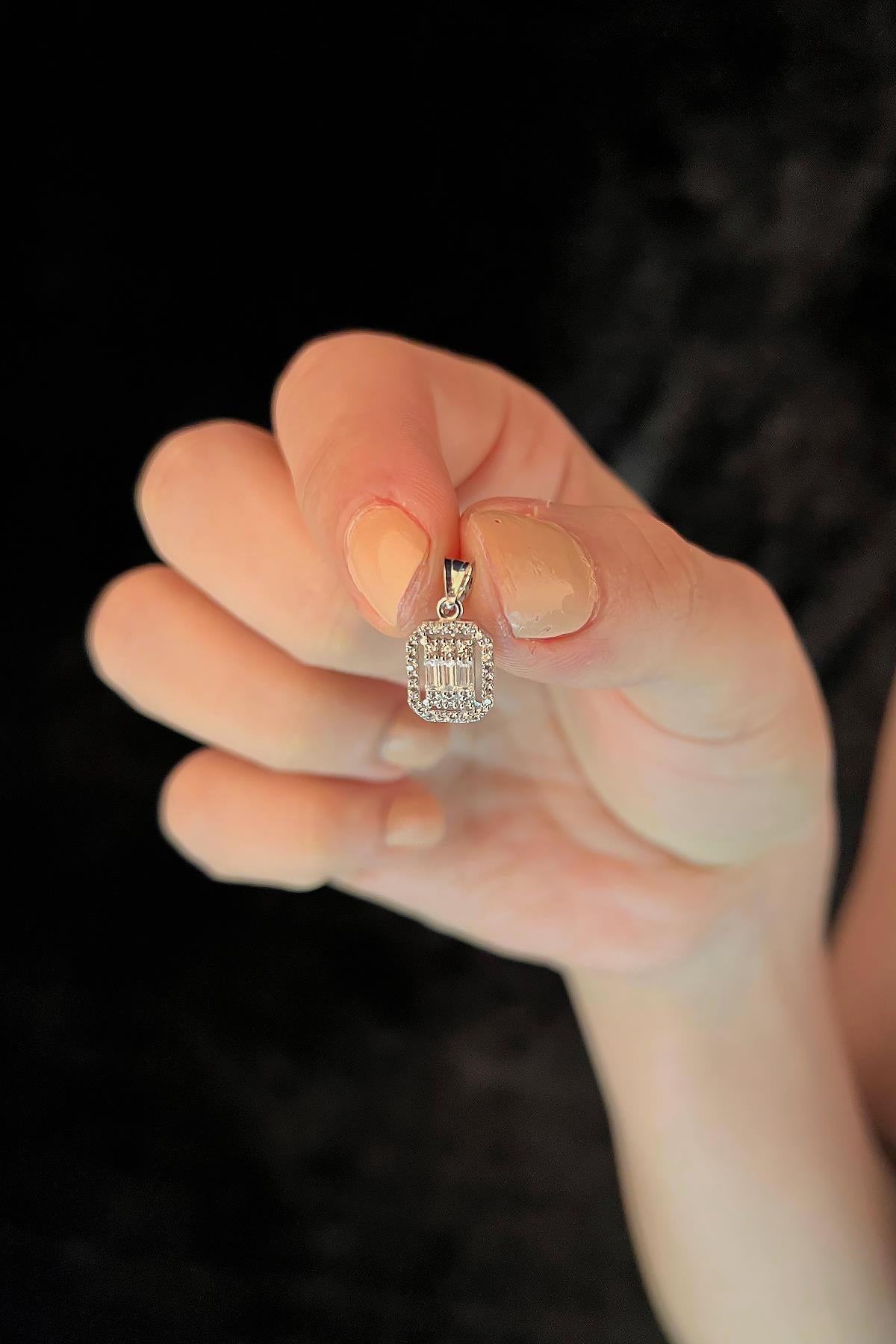 14K Gold Baguette Stone Charm