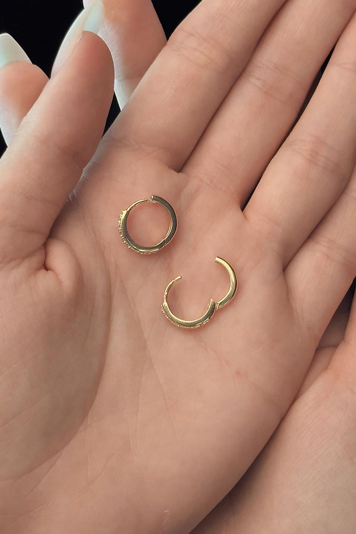 14K Gold Baguette Stone Huggie Earrings