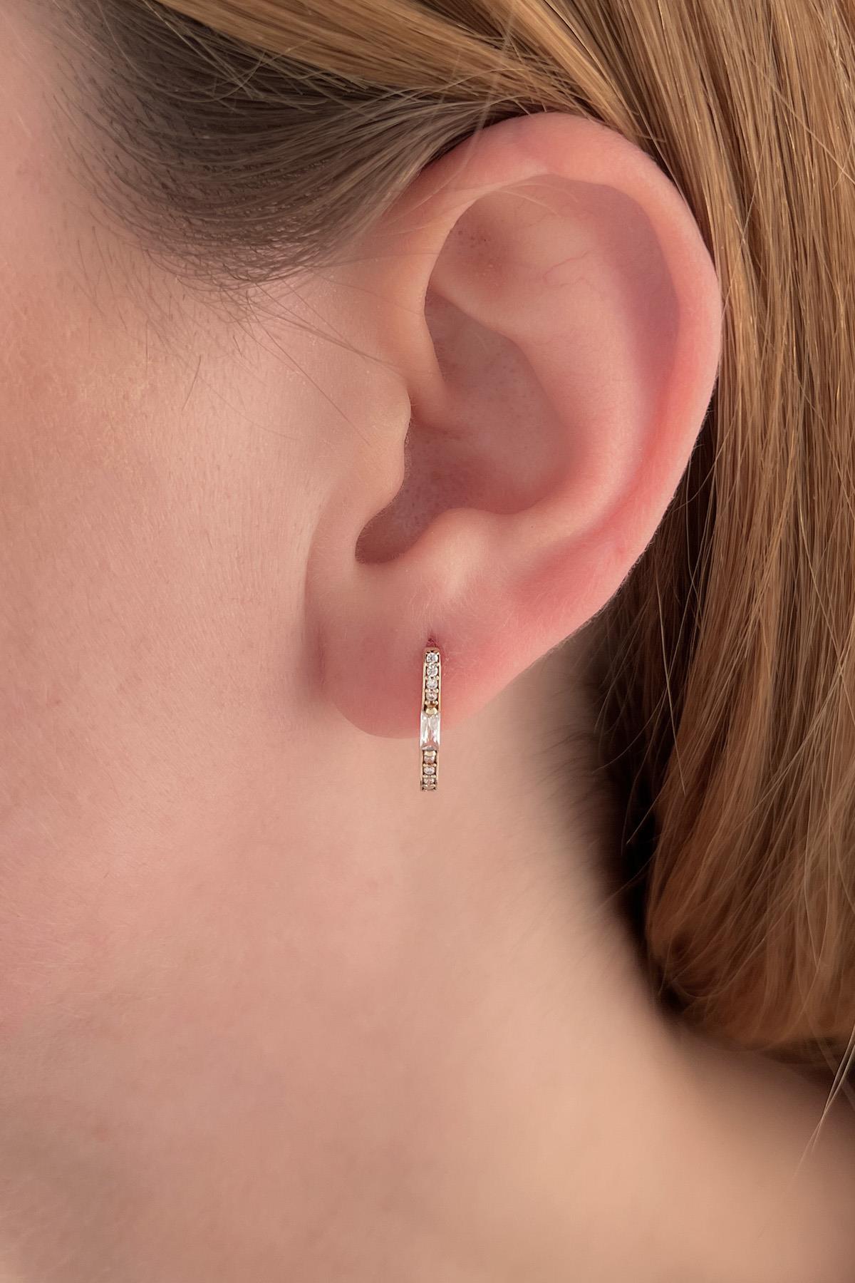 14K Gold Baguette Stone Rectangle Earrings