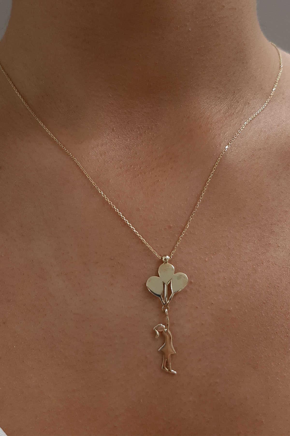 14K Gold Balloon Girl Necklace