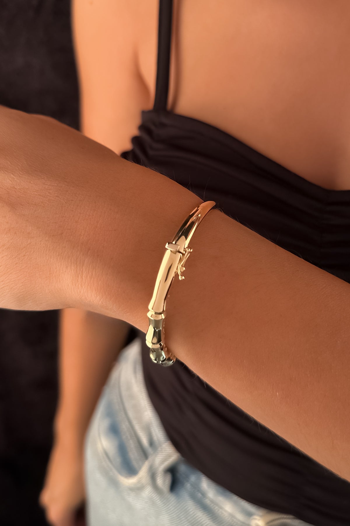 14K Solid Gold Bamboo Bracelet