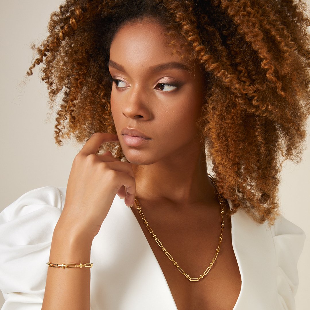 14K Gold Bauble Paperclip Bracelet