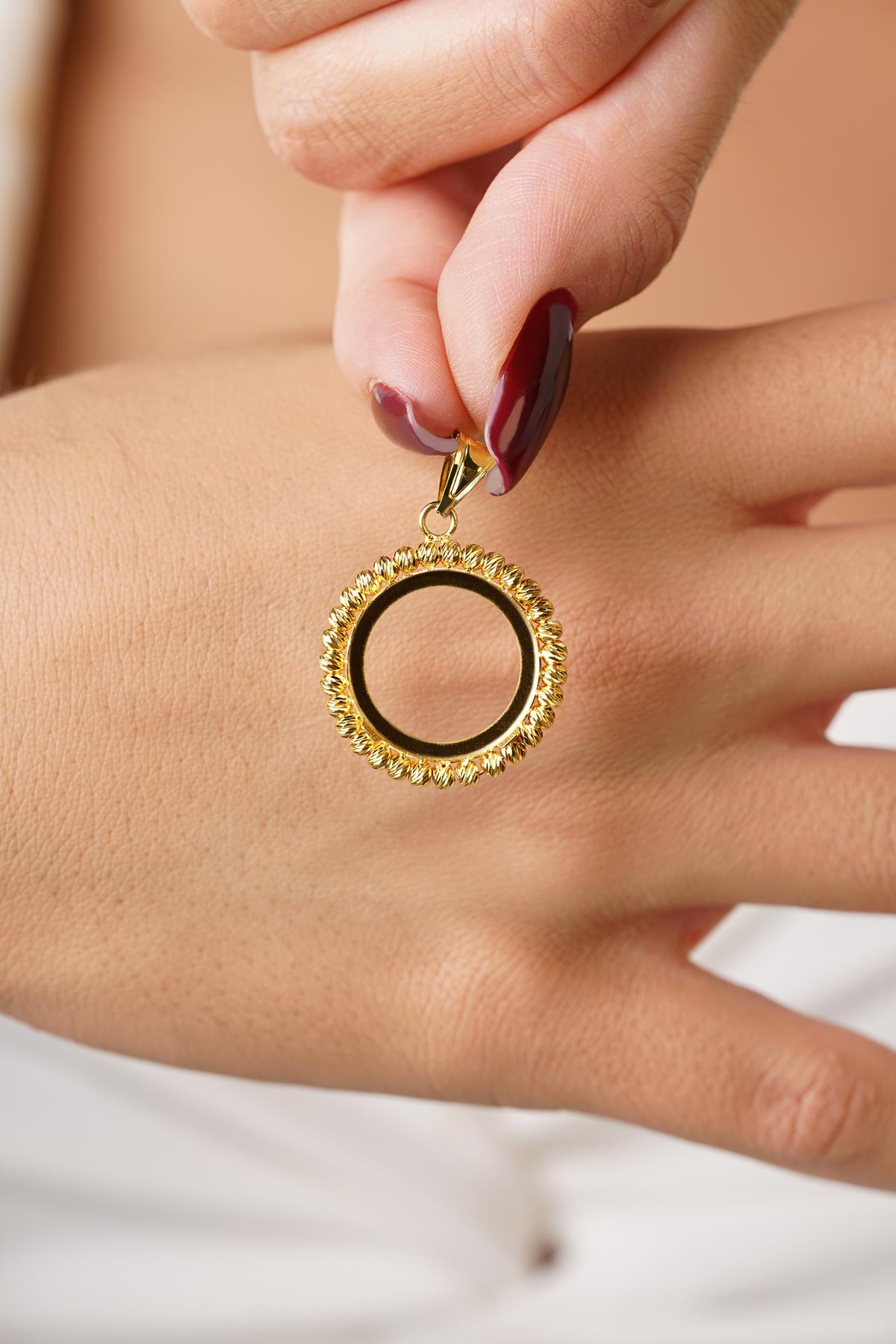 14K Gold Beaded Frame Coin Pendant