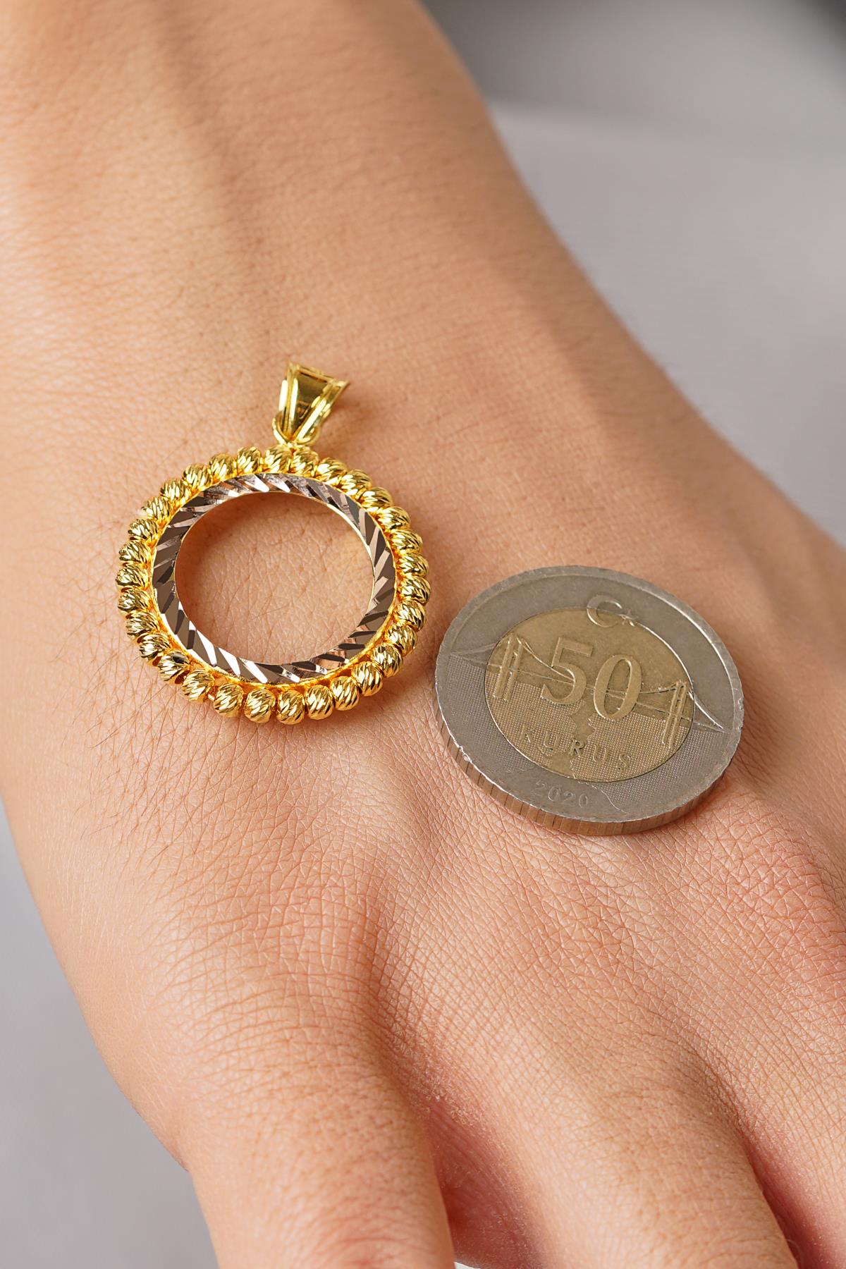 14K Gold Beaded Frame Coin Pendant