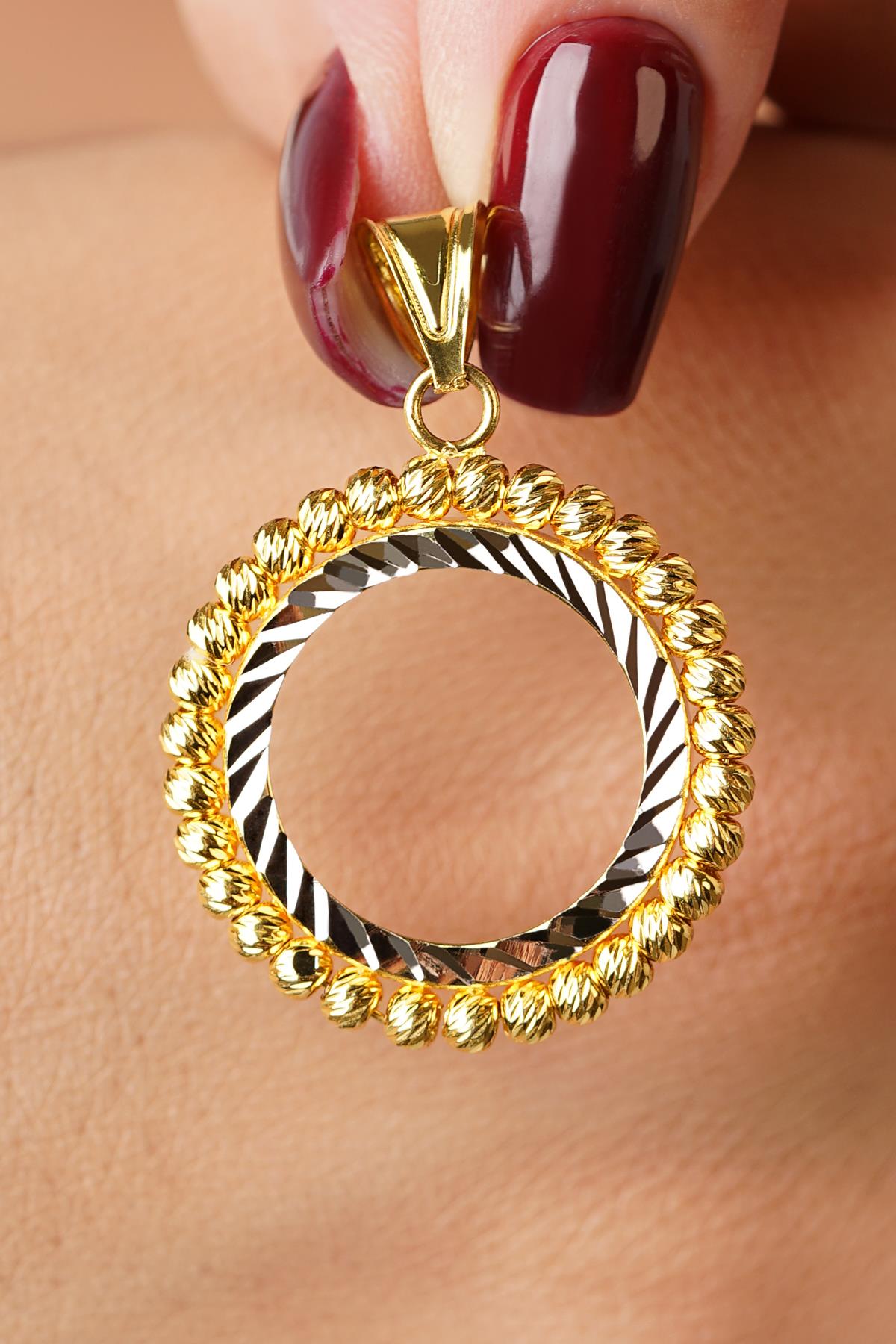 14K Gold Beaded Frame Coin Pendant