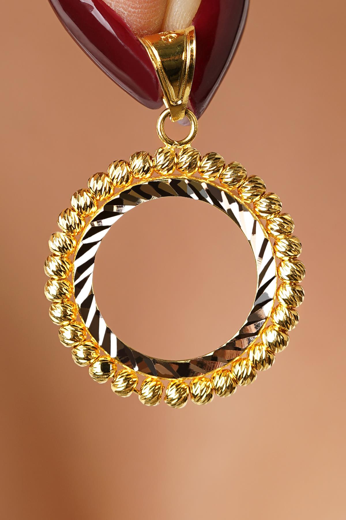 14K Gold Beaded Frame Coin Pendant