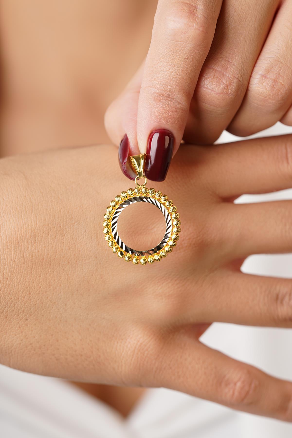 14K Gold Beaded Frame Coin Pendant