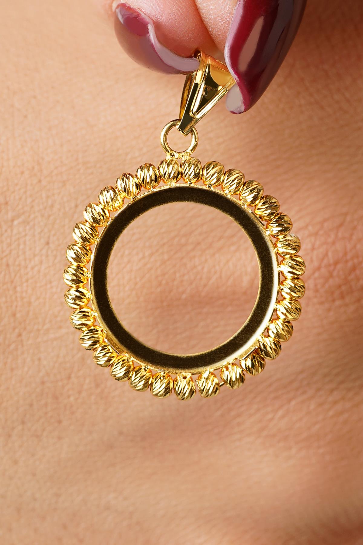 14K Gold Beaded Frame Coin Pendant