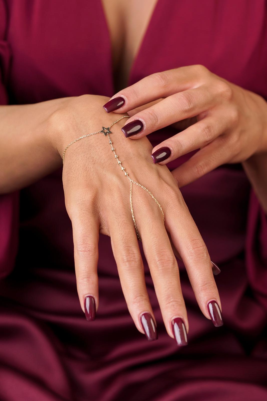 14K Gold Beaded Hand Chain with Star Detail