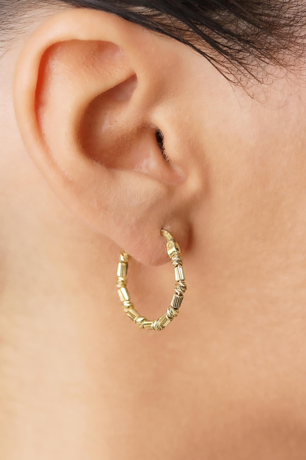 14K Gold Beaded Roller Style Hoops