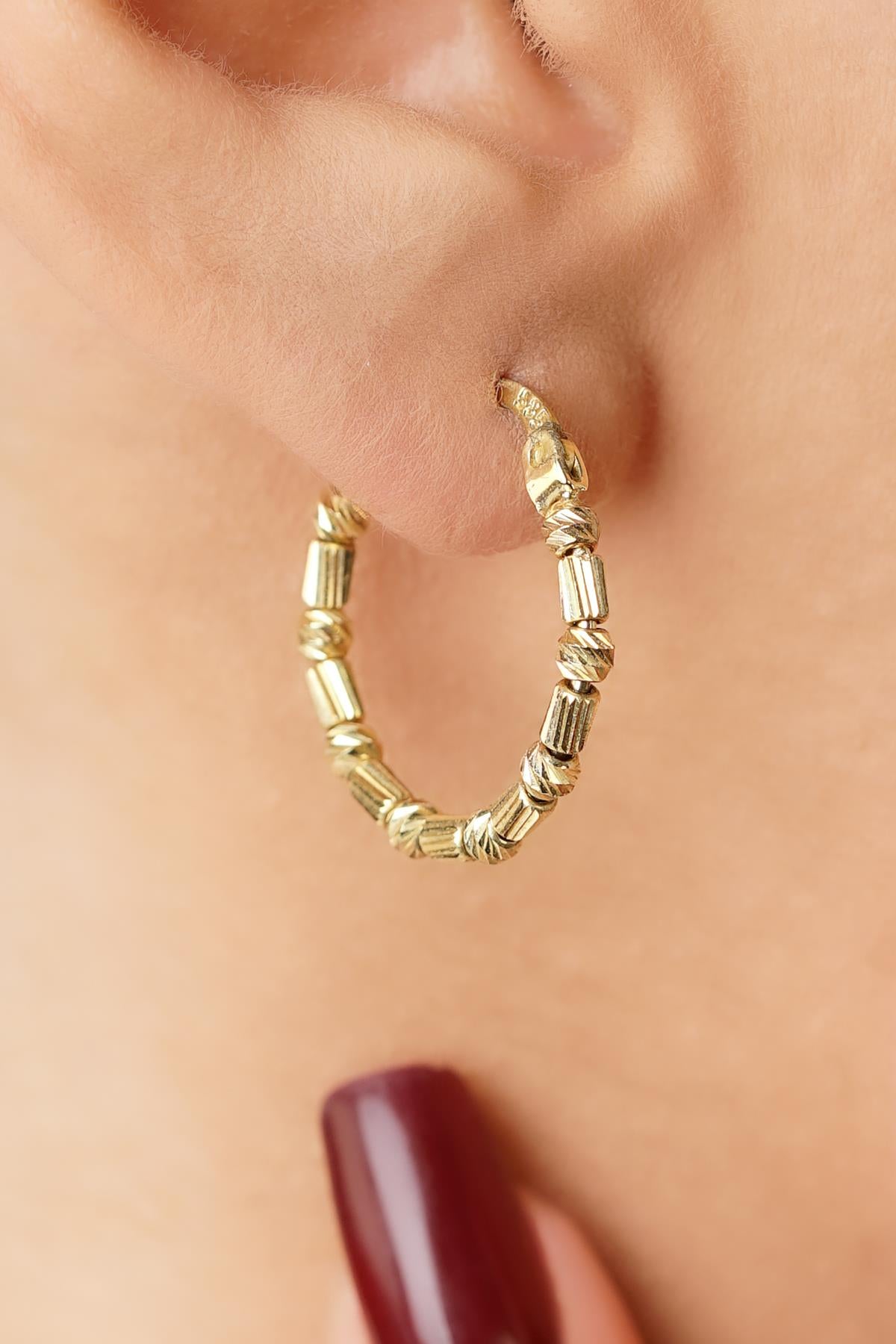 14K Gold Beaded Roller Style Hoops