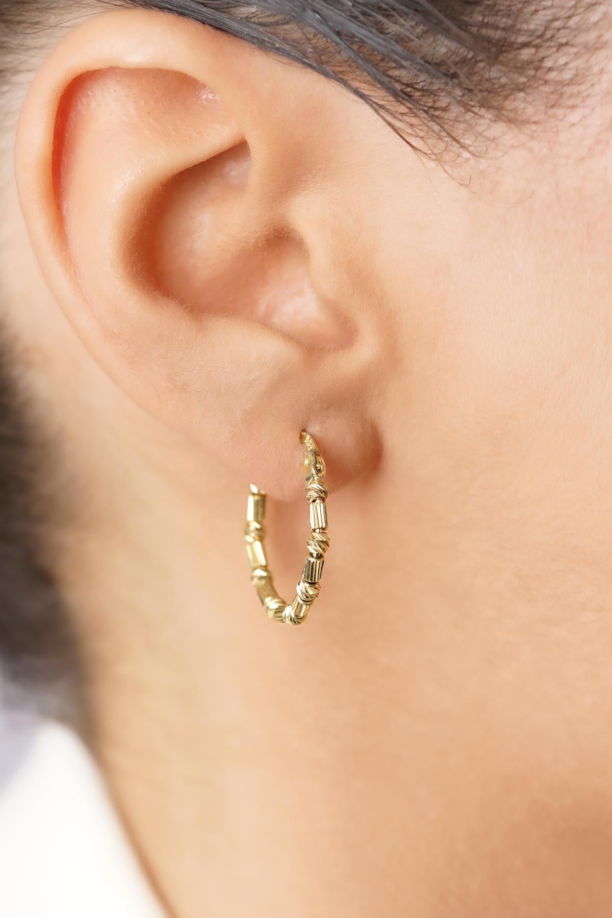 14K Gold Beaded Roller Style Hoops