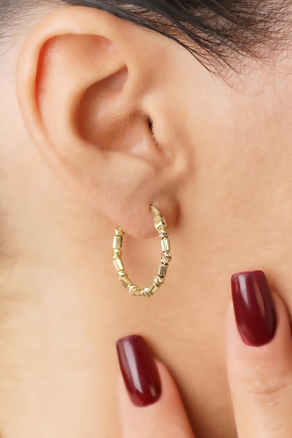 14K Gold Beaded Roller Style Hoops