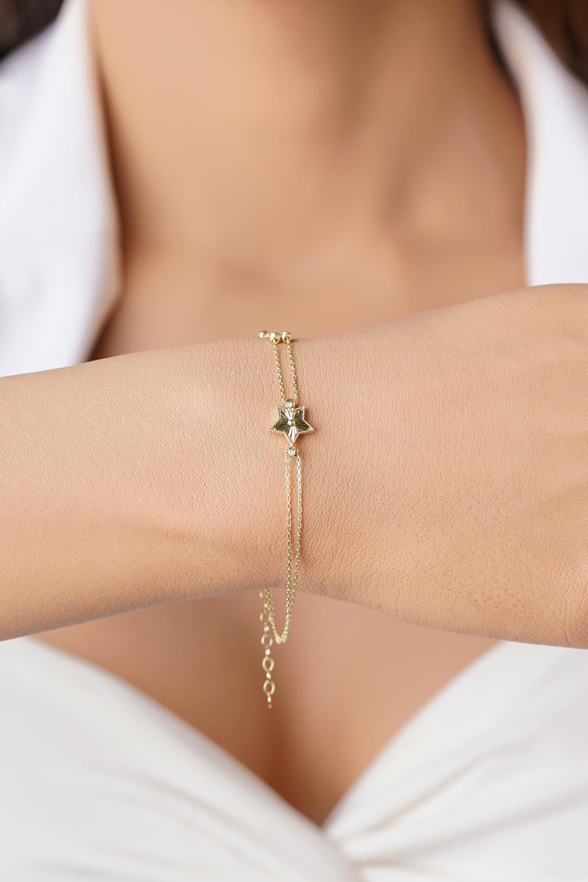 14K Gold Beaded Star of Luck Bracelet