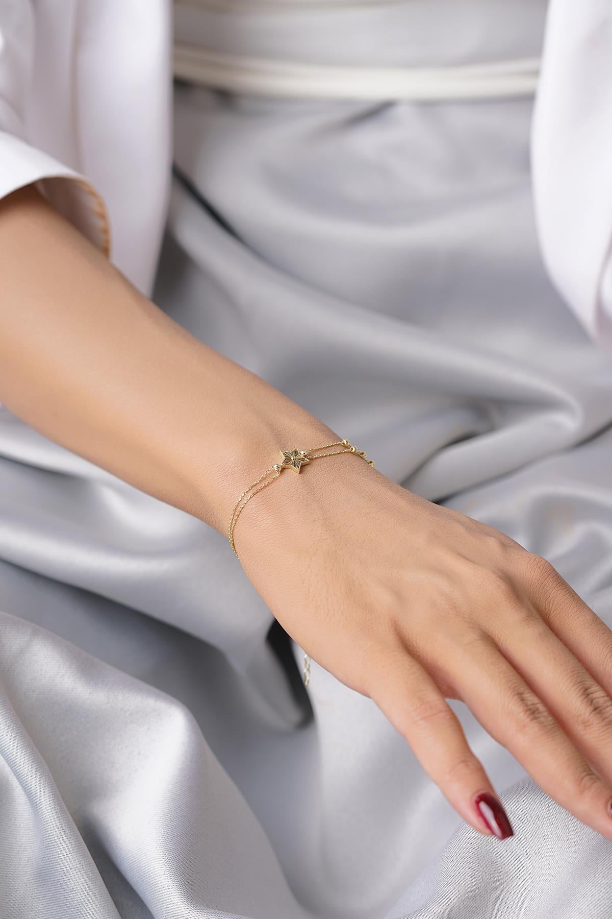 14K Gold Beaded Star of Luck Bracelet