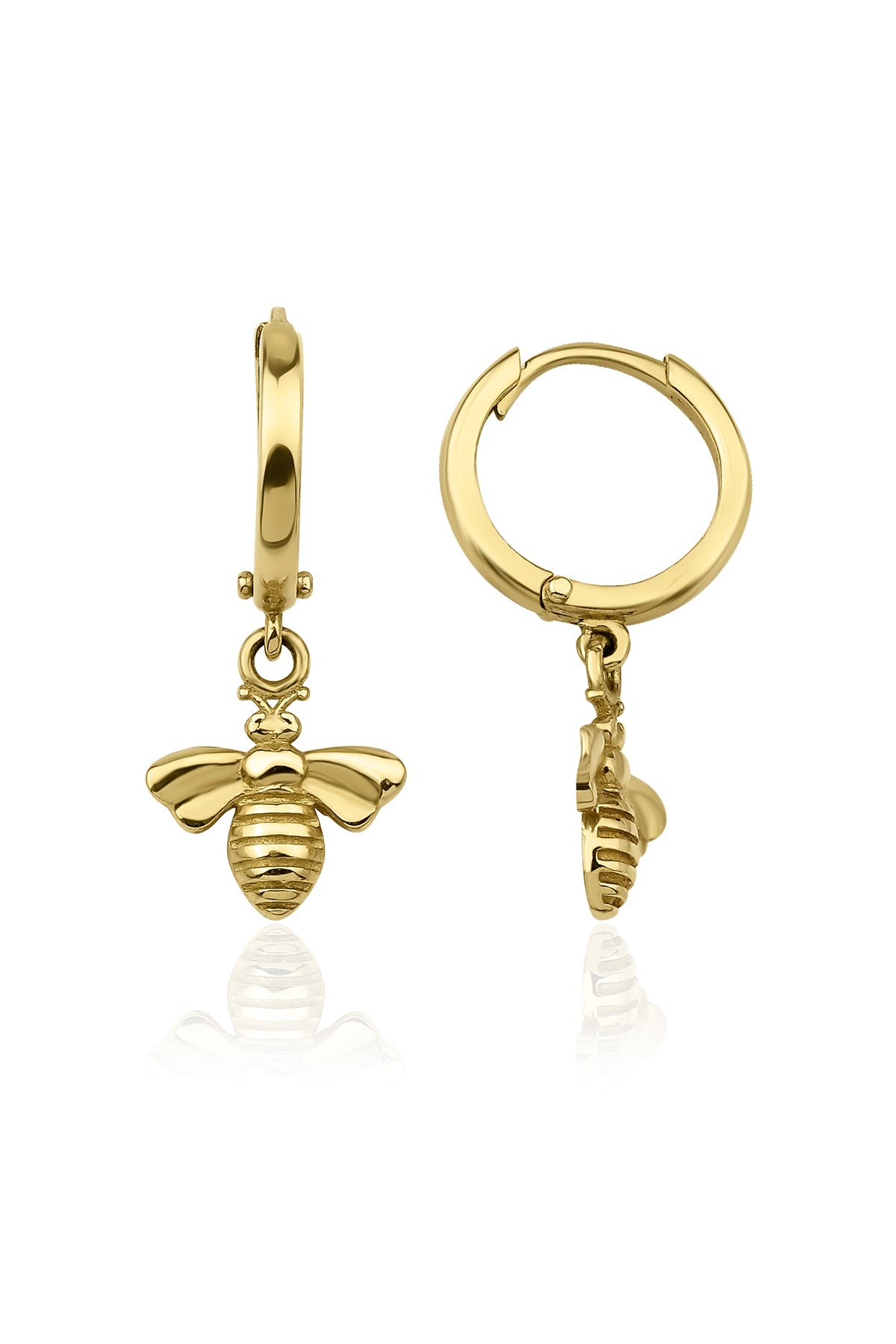 14K Gold Bee Dangle Huggie Earrings