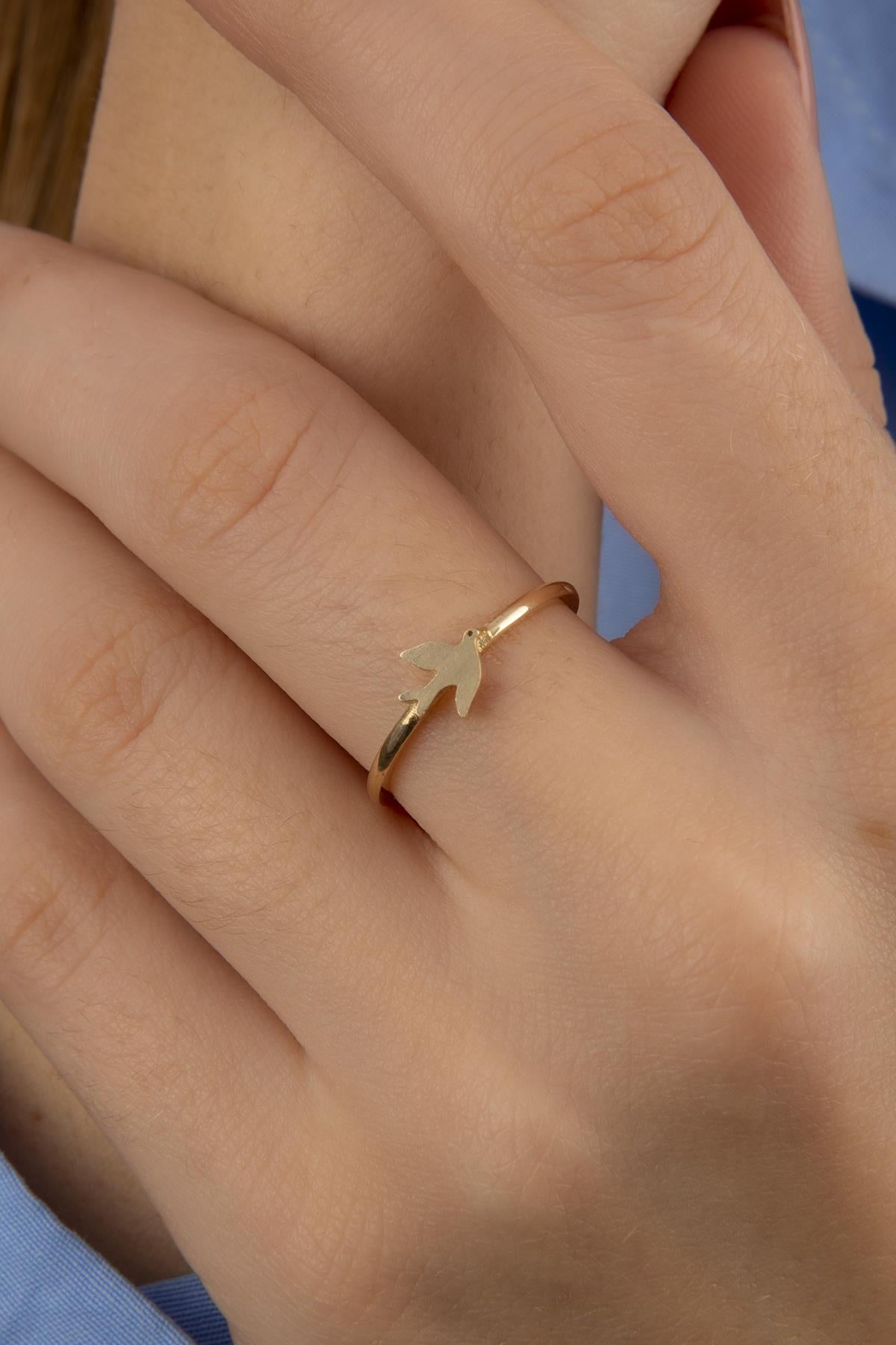 14K Solid Gold Bird Shaped Ring