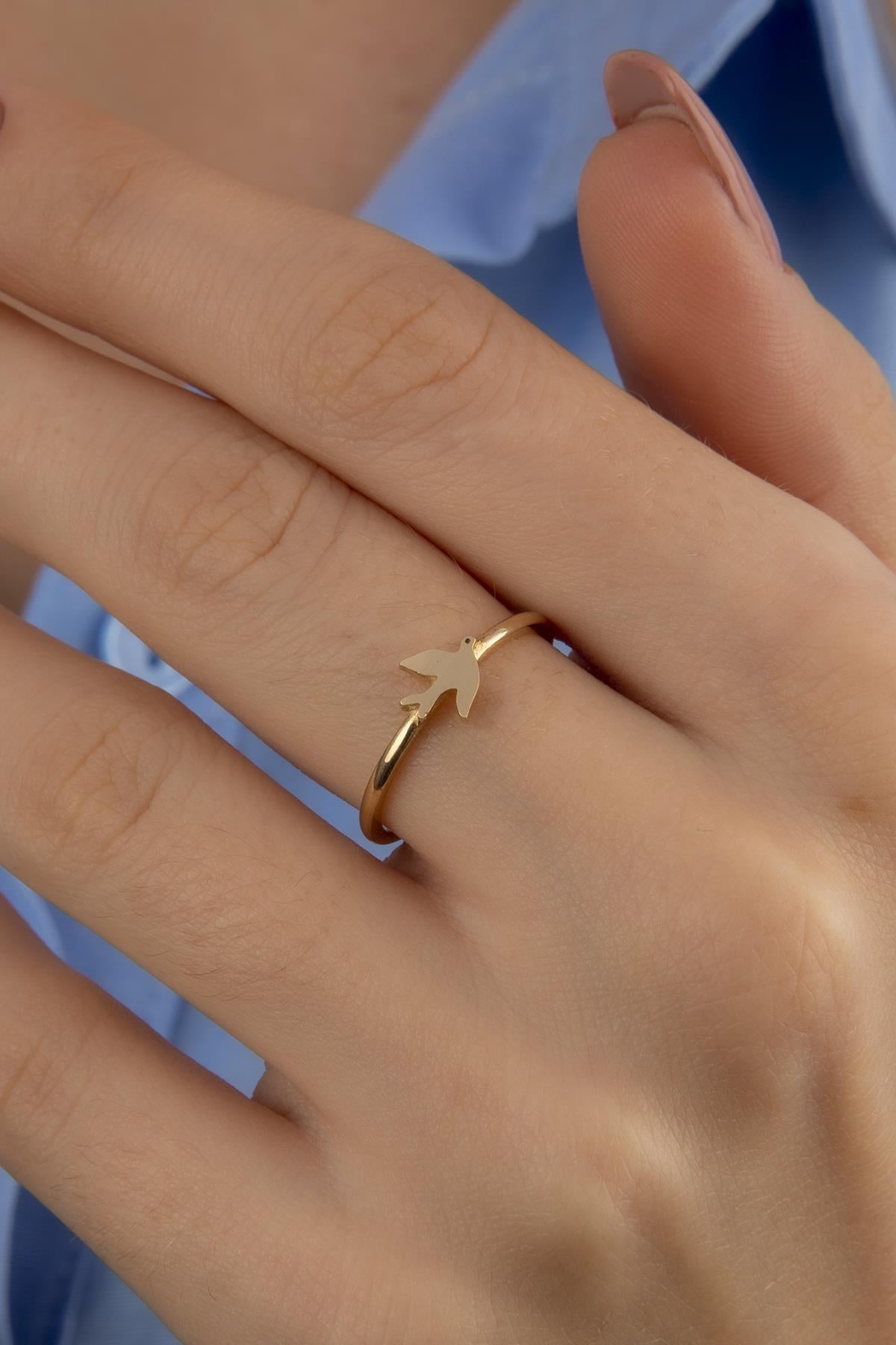 14K Solid Gold Bird Shaped Ring