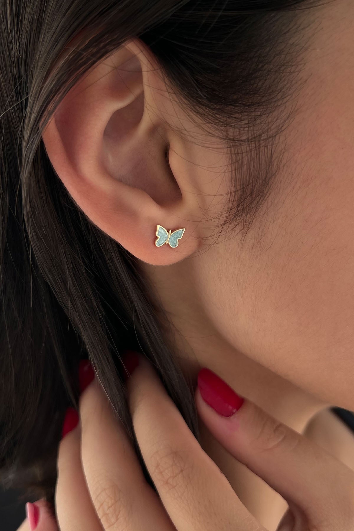 14K Gold Blue Butterfly Earrings