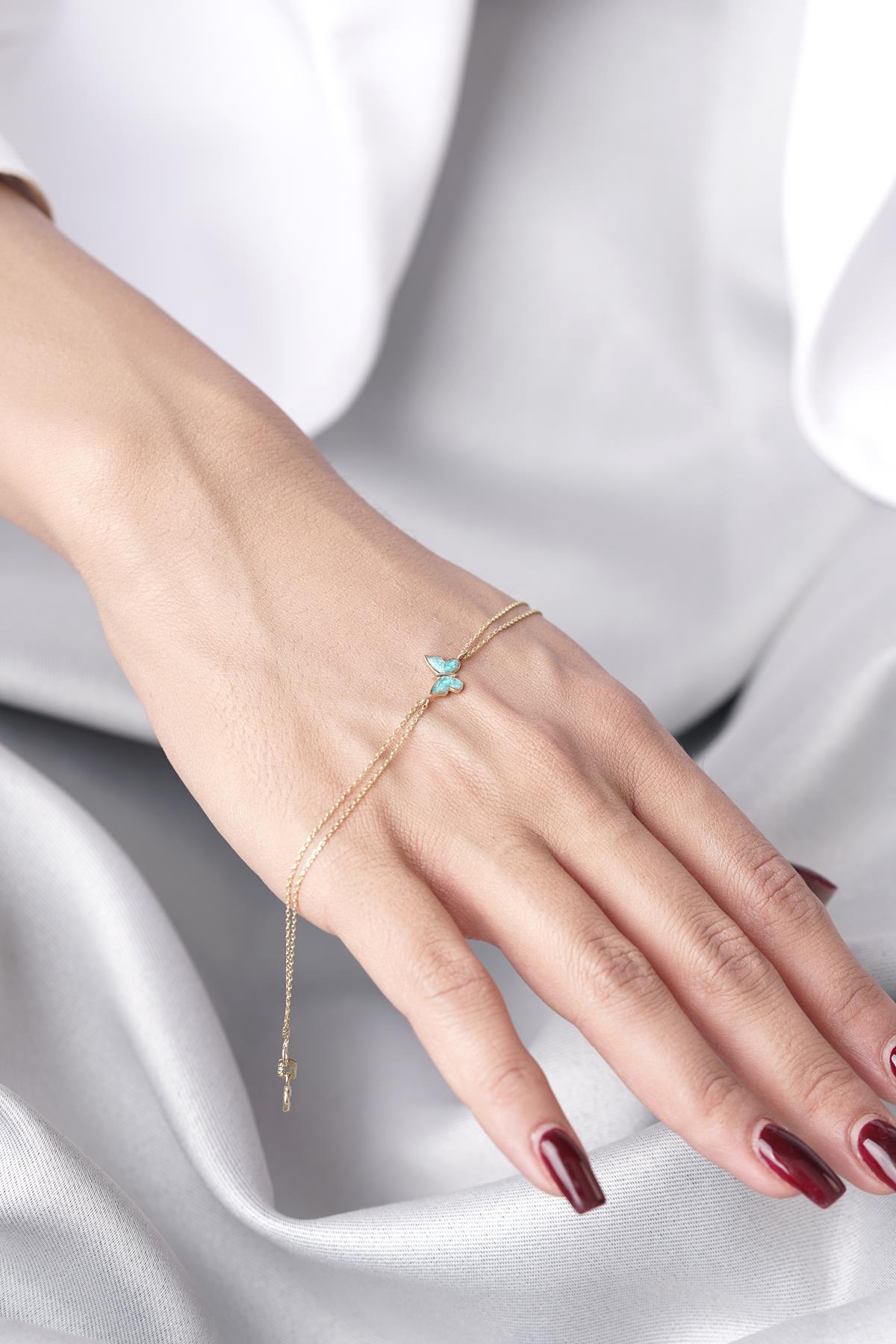 14K Gold Blue Enamel Butterfly Bracelet