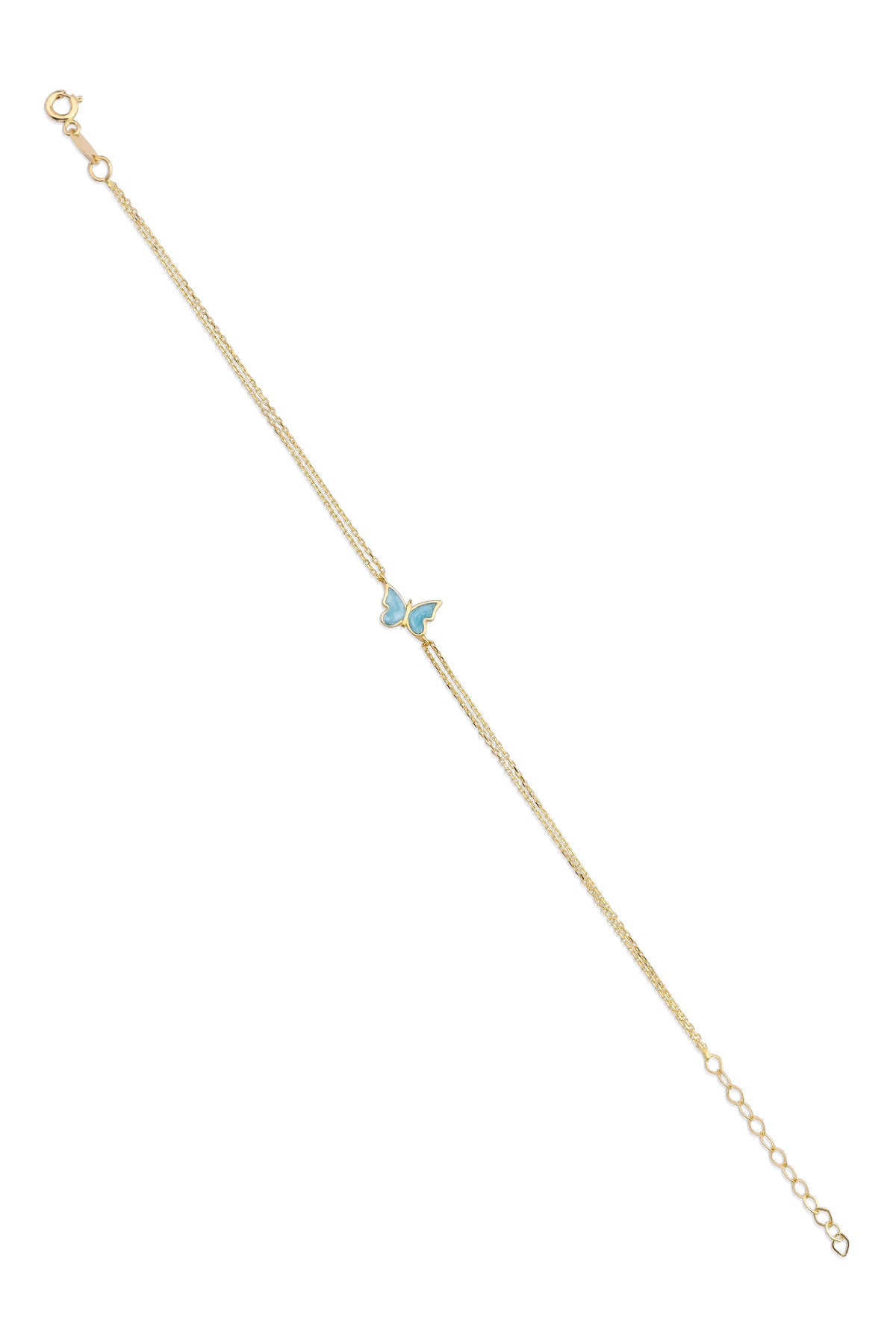 14K Gold Blue Enamel Butterfly Bracelet